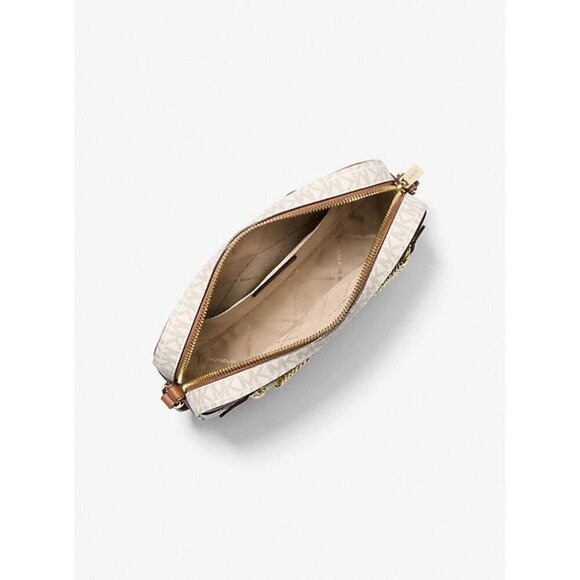 Michael Kors Logo Womens Tan Vanilla Brown Jet Set Large Logo Crossbody Bag New - Picture 6 of 8